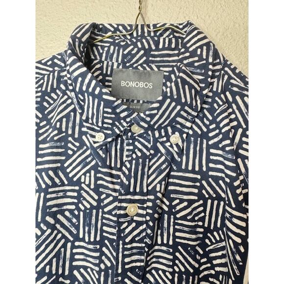 Bonobos Slim Medium Short Sleeve Blue Geometric Collared Shirt - Picture 2 of 10